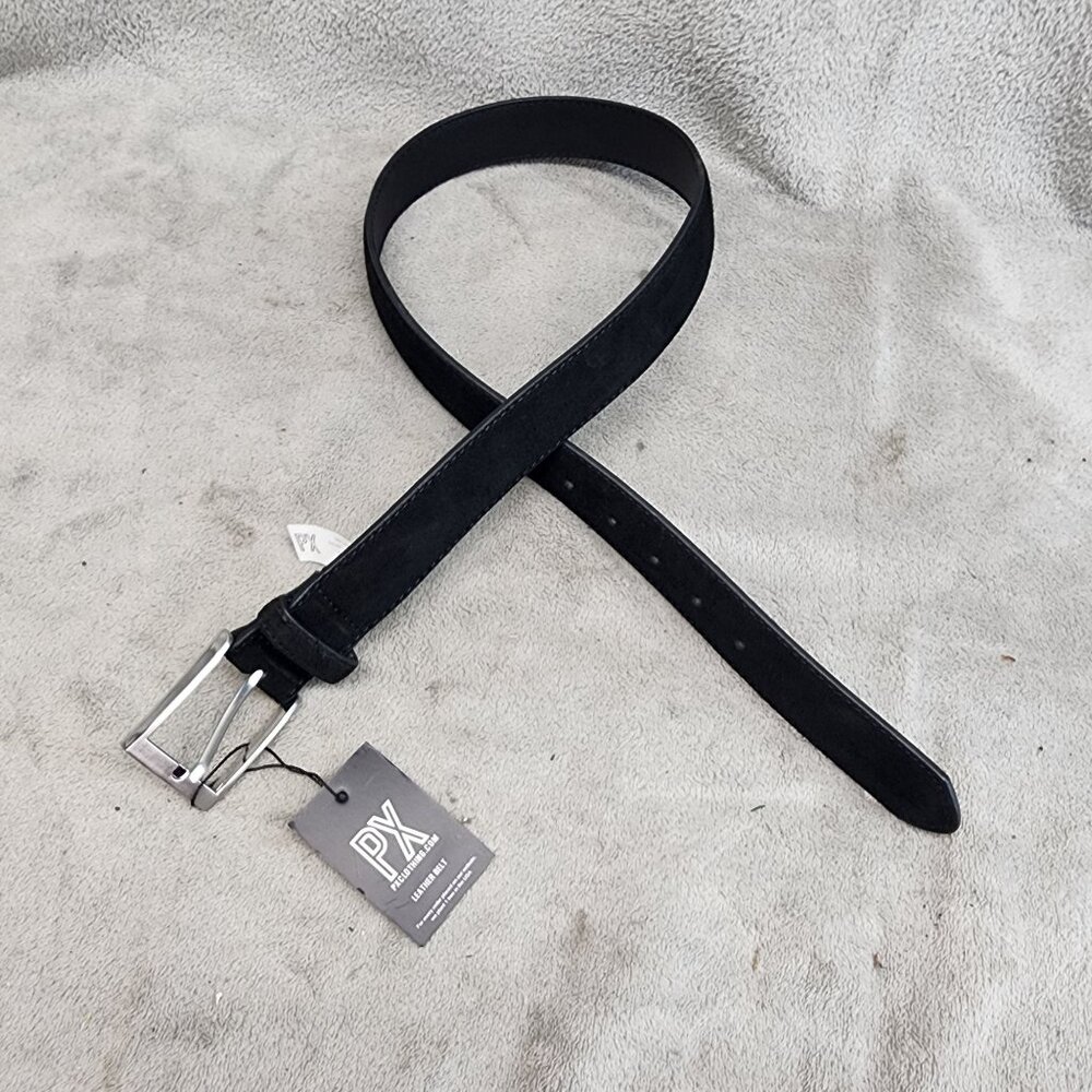 PX Belt Mens 30 Black Leather Silver Tone Buckle *NWT*